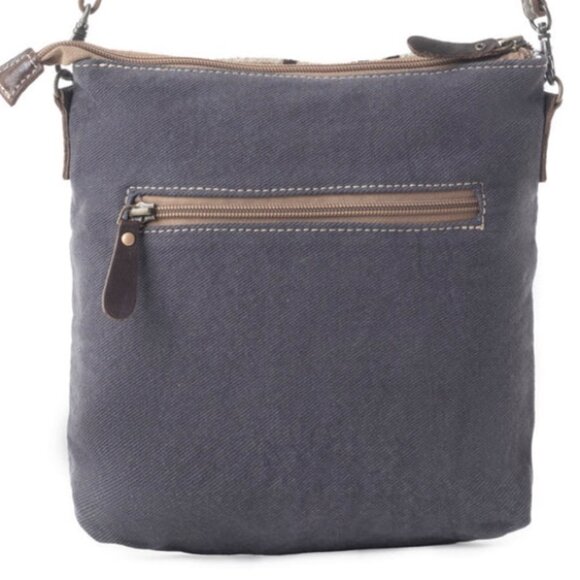 Myra Bag Cotton, Hair On Leather & Canvas "Blue Corals" Small Crossbody Bag New - Picture 6 of 9